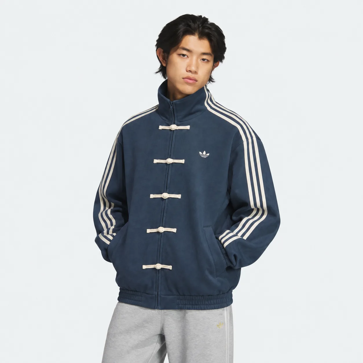 Chinese New Year Jacket Blue, on model, side