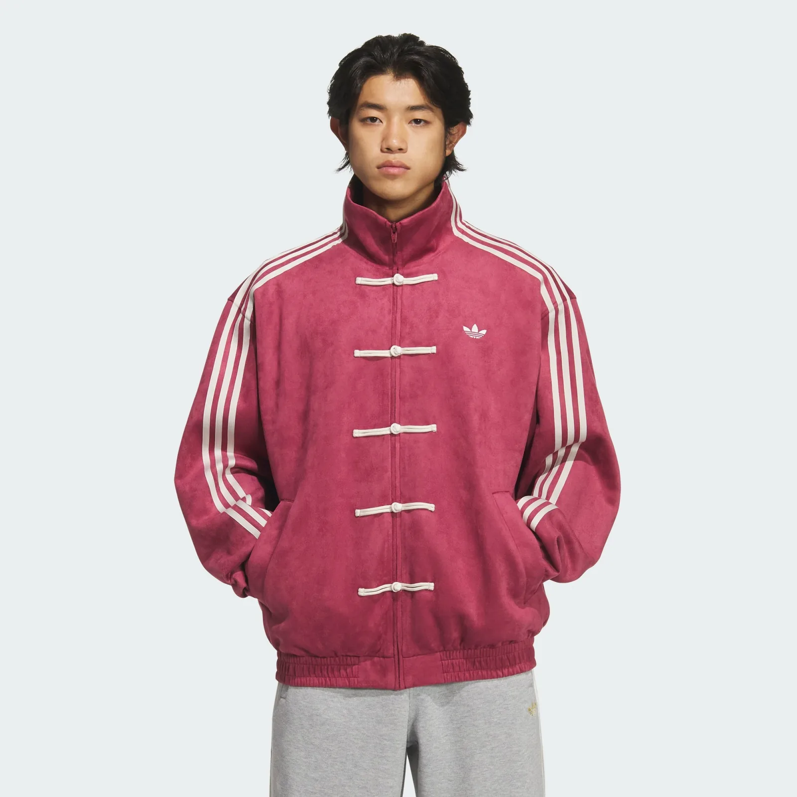 Chinese New Year Jacket Collegiate Burgundy, on model, side