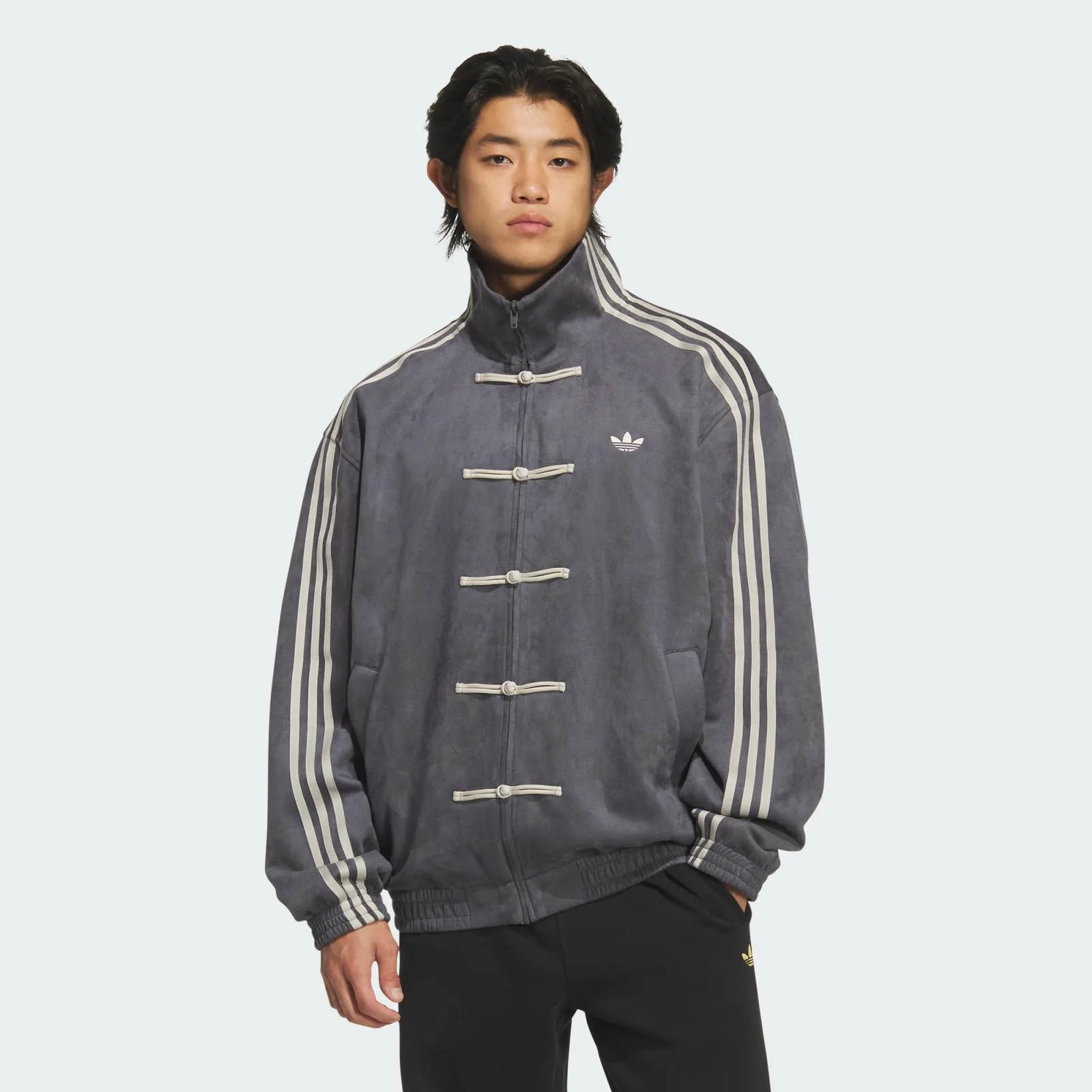 Chinese New Year Jacket Grey Six, on model, side