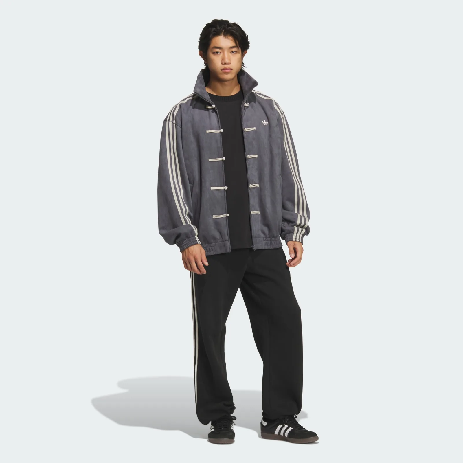 Chinese New Year Jacket Grey Six, on model, full