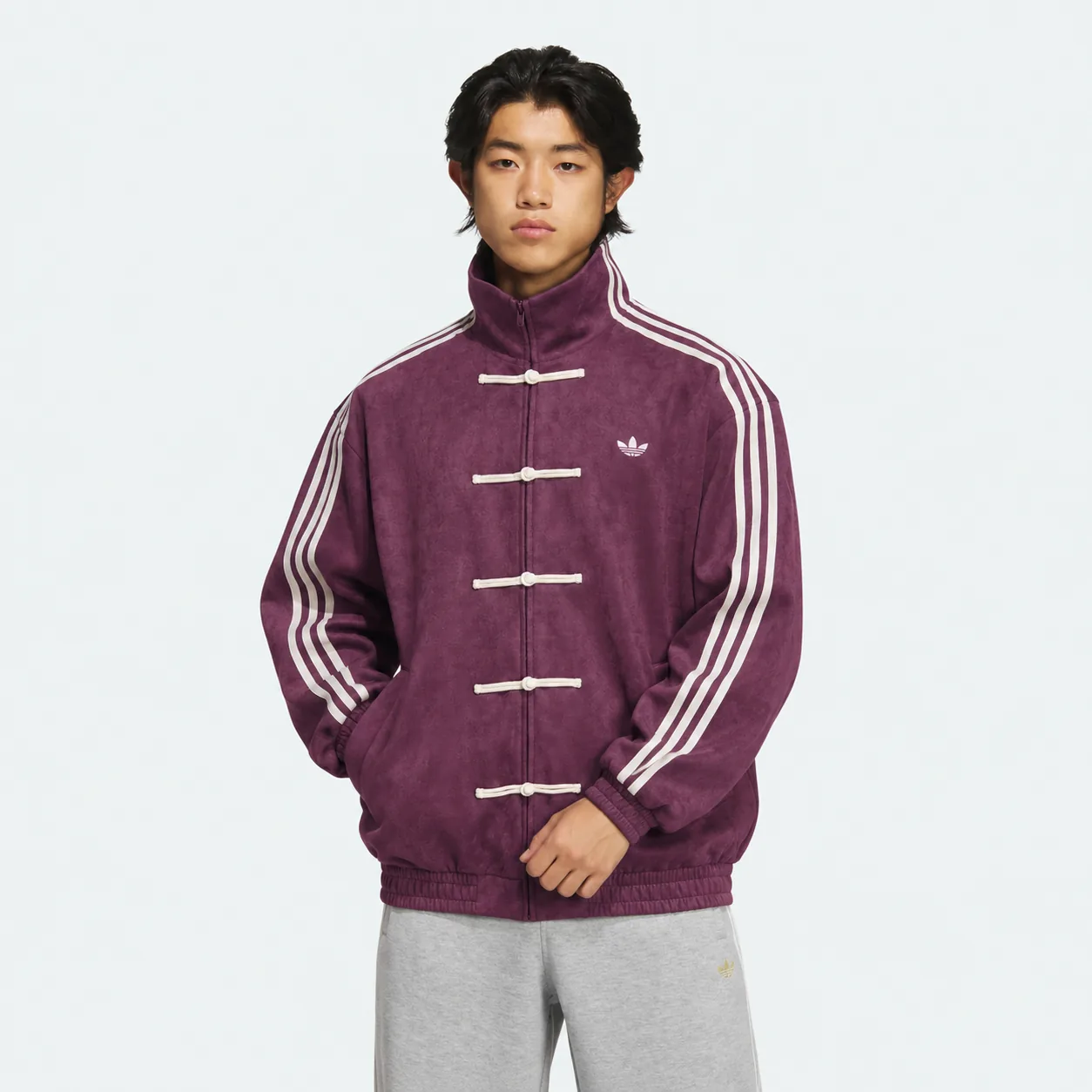 Chinese New Year Jacket Wine Purple, on model, side