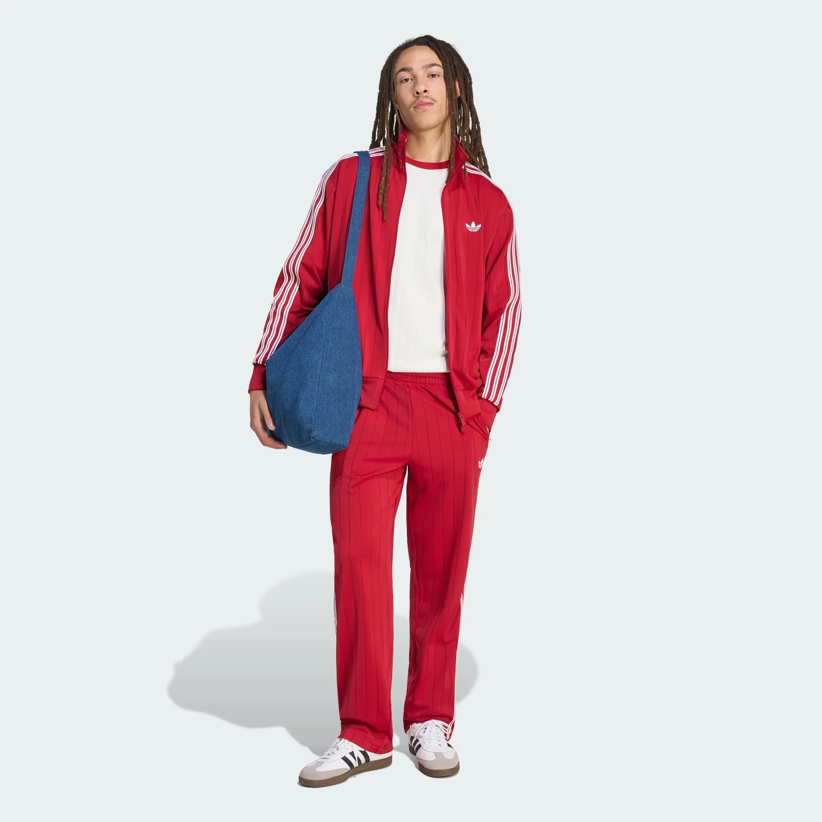 Adidas Firebird Drop Needle Jacket Burgundy, on model, full