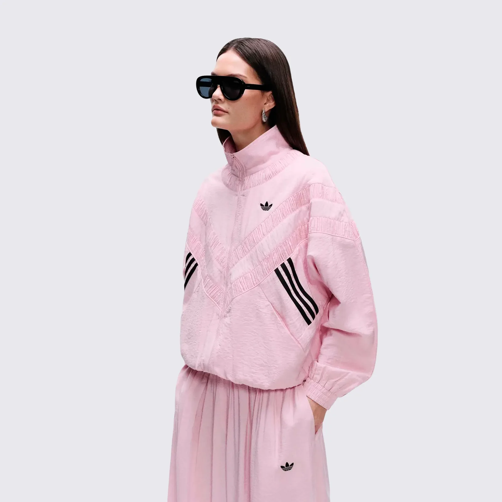 Adidas Originals x ASOS Pleated Track Top Pink, on model, side