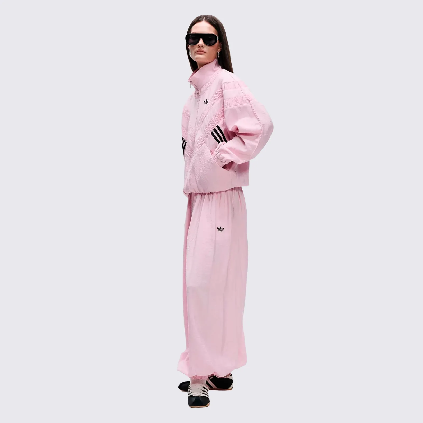 Adidas Originals x ASOS Pleated Track Top Pink, on model, full