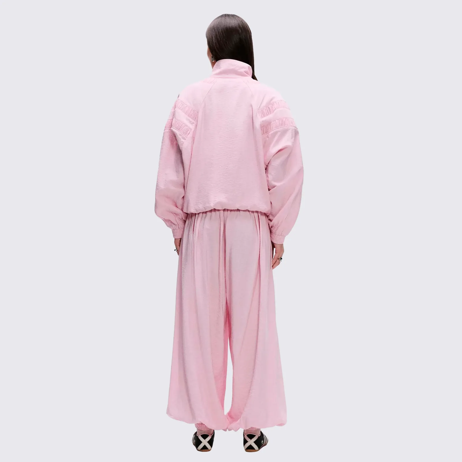 Adidas Originals x ASOS Pleated Track Top Pink, on model, back