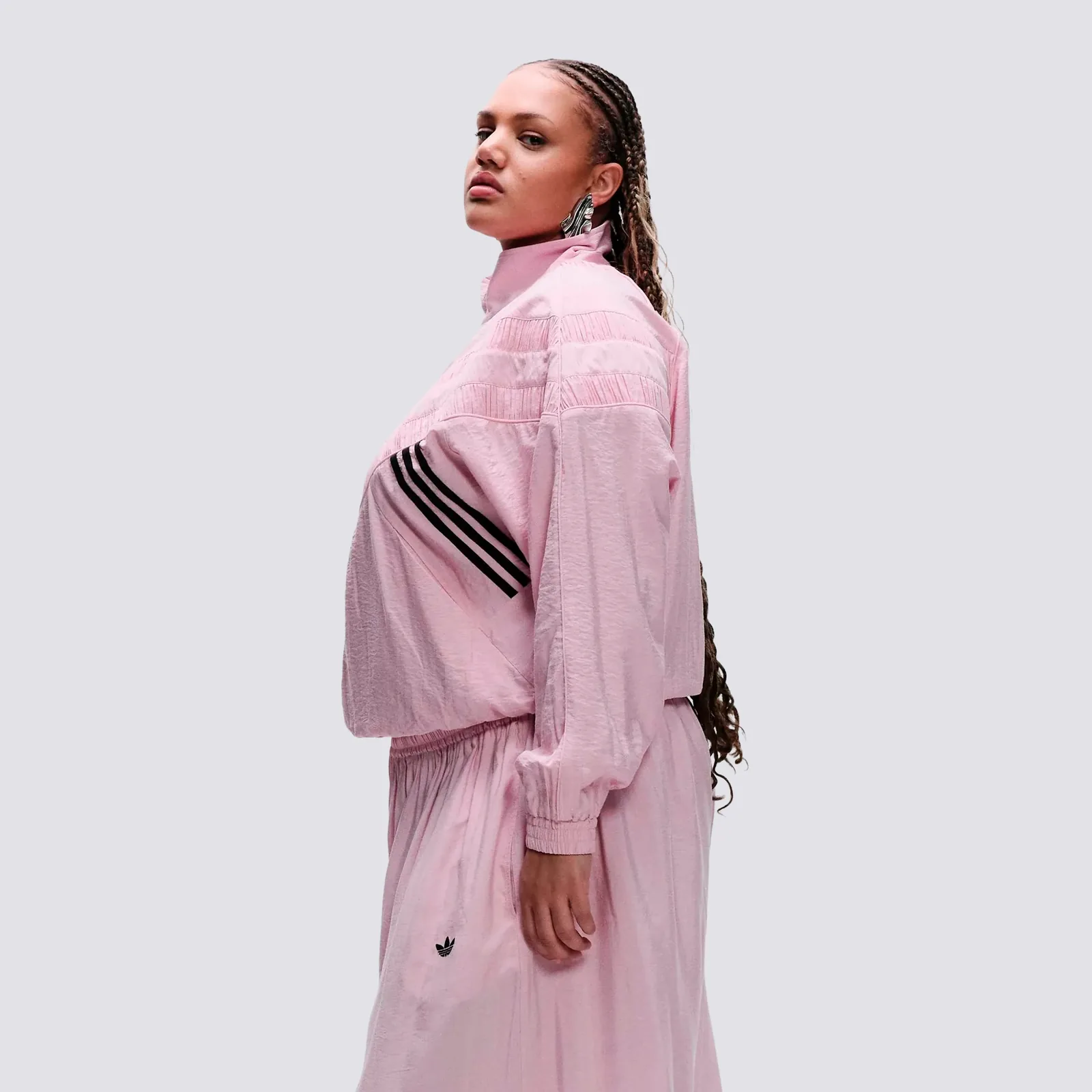 Adidas Originals x ASOS Pleated Track Top Pink, on model, side