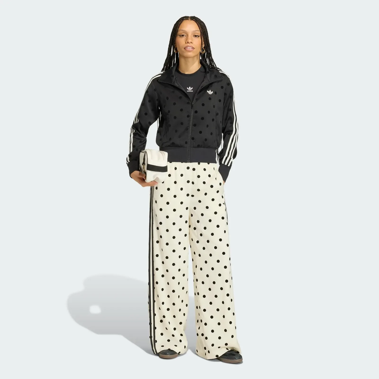 Adidas Satin Polka Dots Track Top Black, on model, side