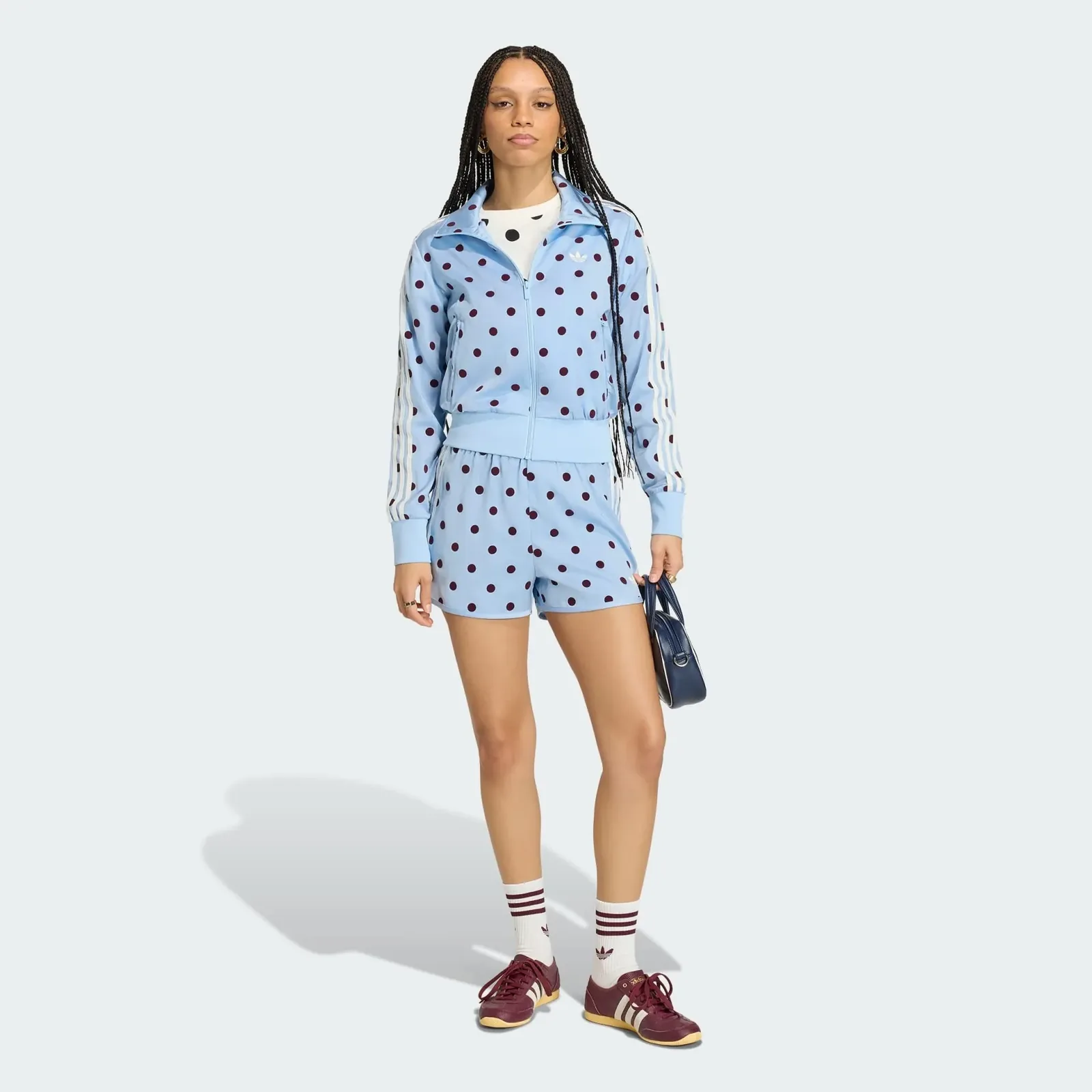 Adidas Satin Polka Dots Track Top Clear Sky, on model, side