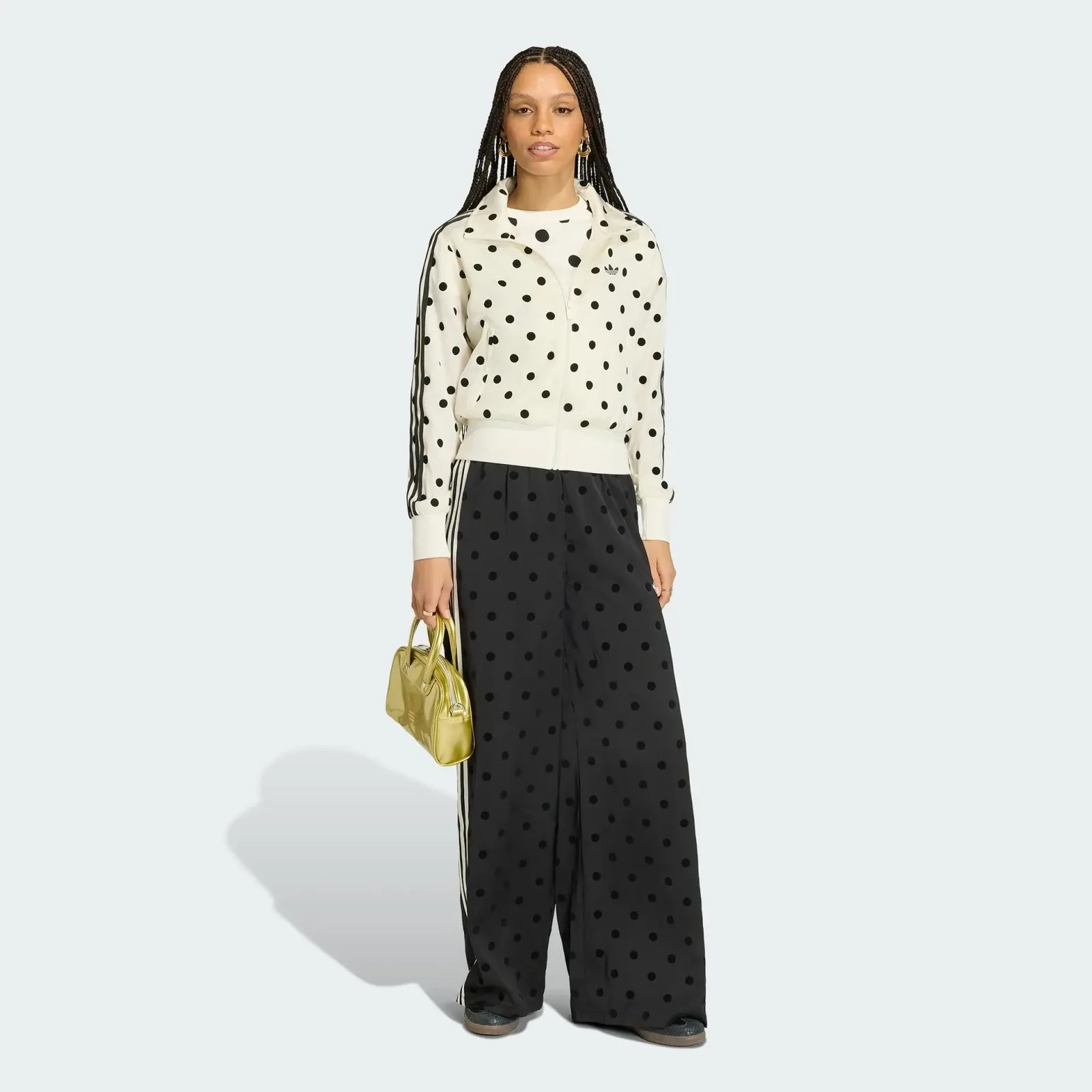 Adidas Satin Polka Dots Track Top Off White, on model, side