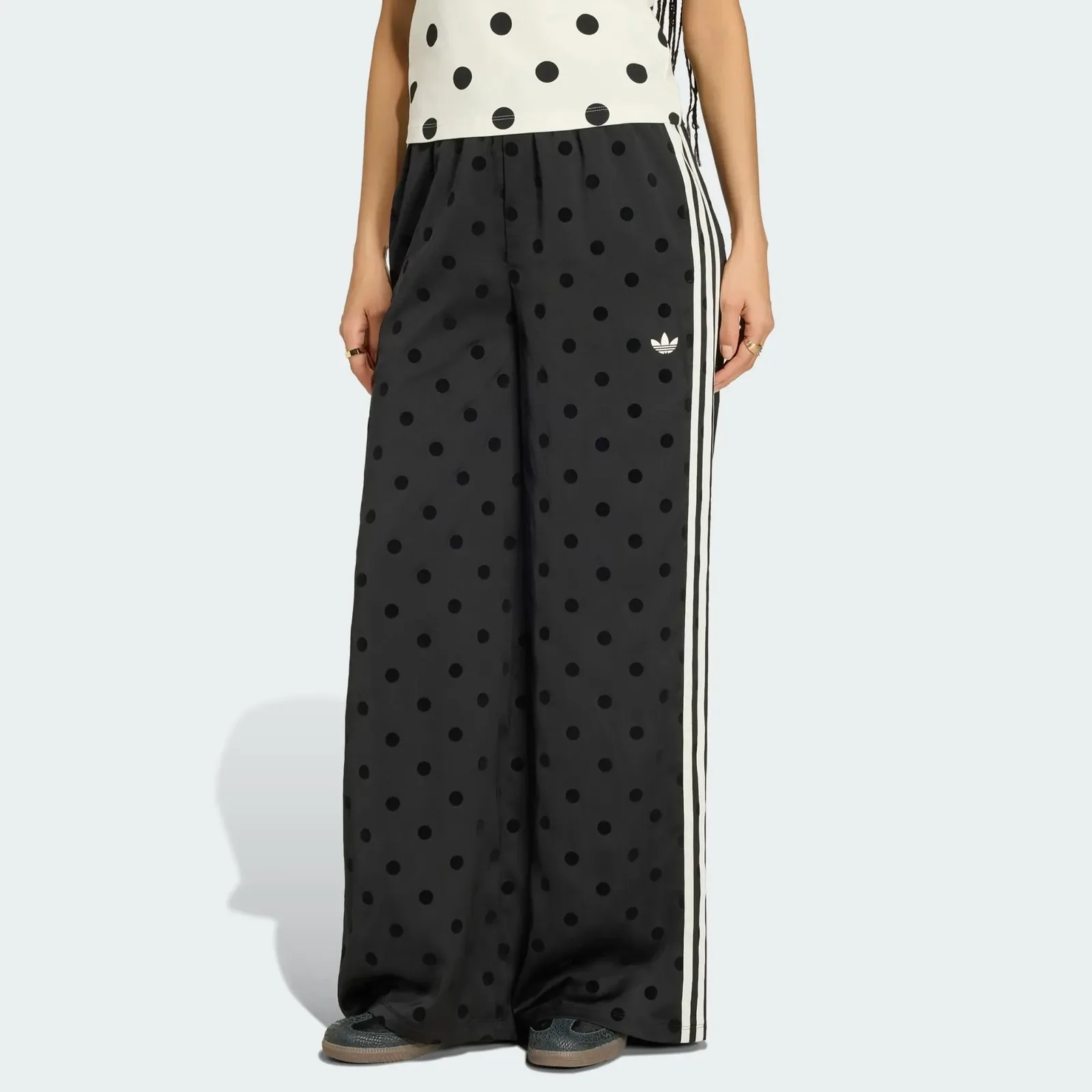 Adidas Satin Polka Dots Wide Leg Pant Black