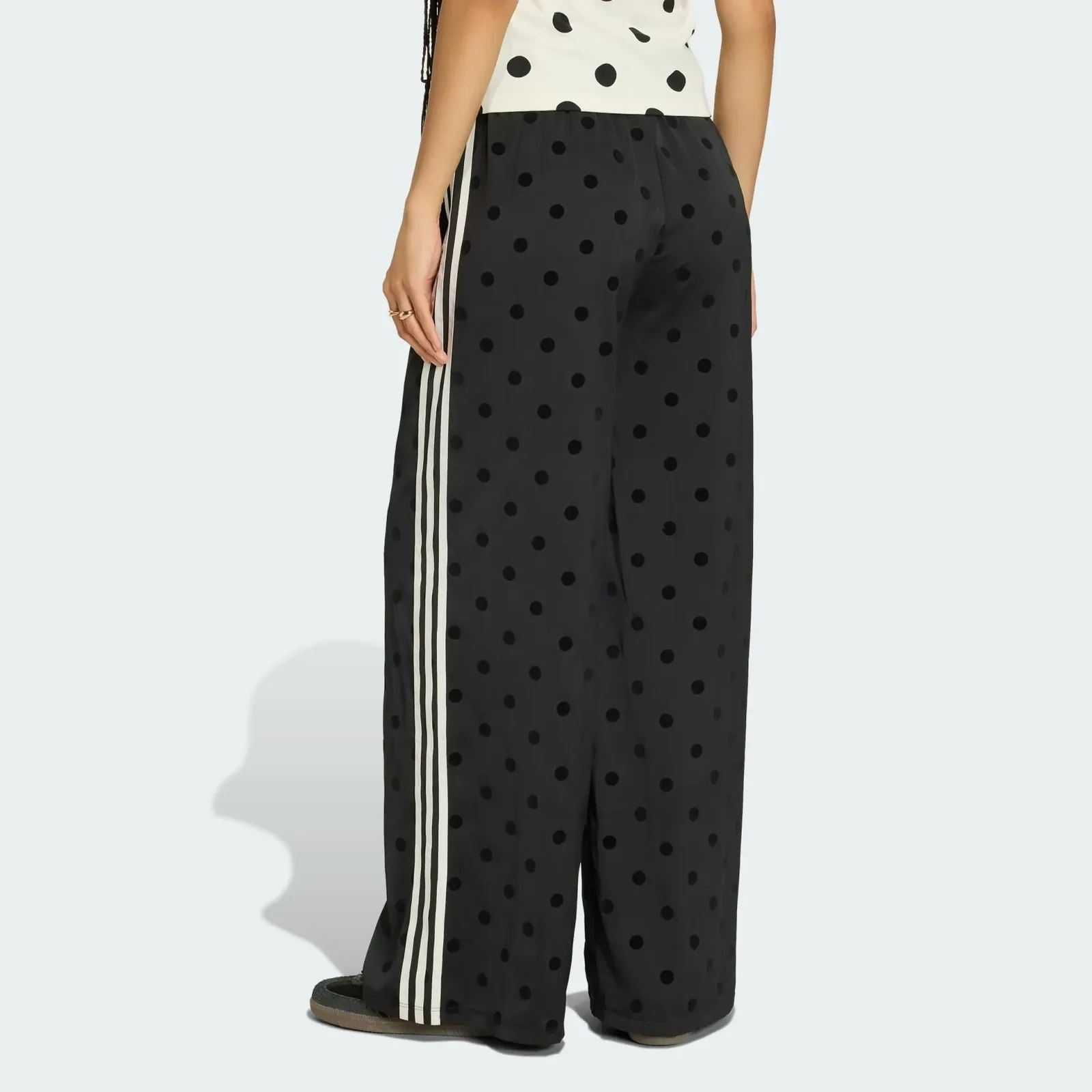 Adidas Satin Polka Dots Wide Leg Pant Black, on model, back