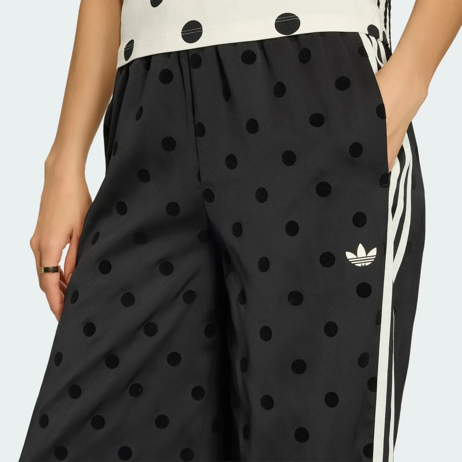 Adidas Satin Polka Dots Wide Leg Pant Black, detail