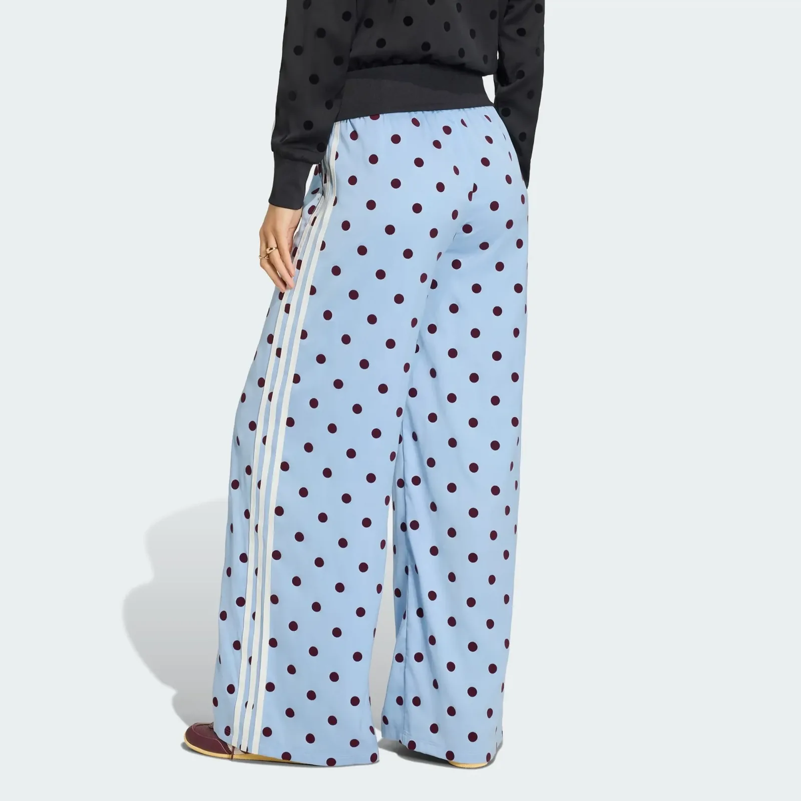 Adidas Satin Polka Dots Wide Leg Pant Clear Sky, on model, back