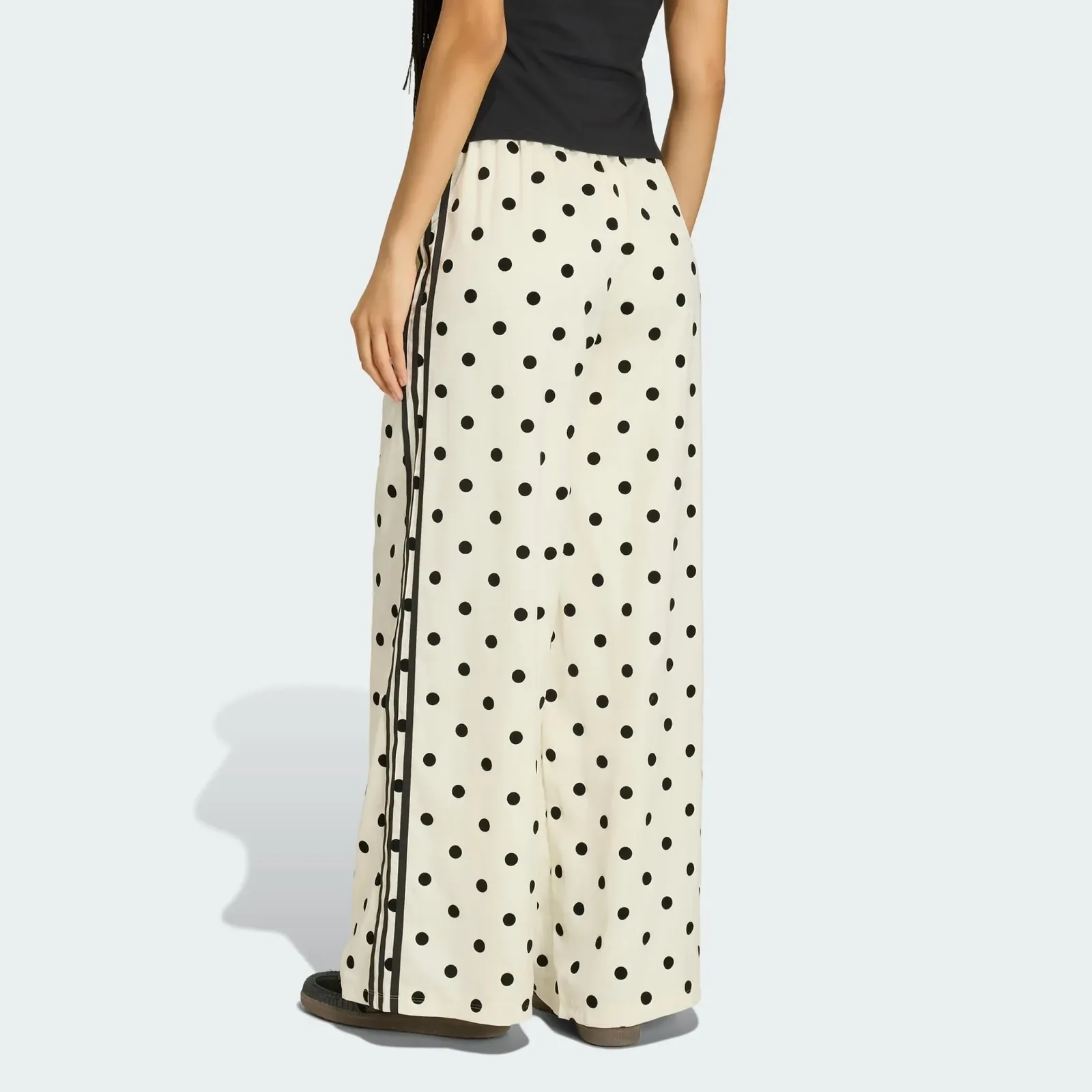 Adidas Satin Polka Dots Wide Leg Pant Off White, on model, back